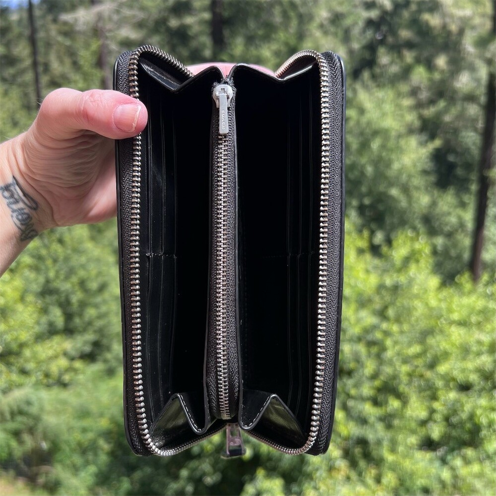 COACH Long Zip-Around Black Pebble Leather Wallet with Strap & Silver Hardware - Picture 4 of 13